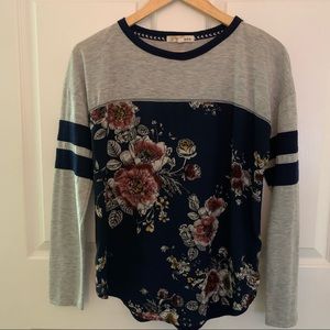 Grey and Navy Floral Rewind Long-Sleeve Shirt